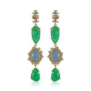 14k Yellow Gold Natural Emerald Opal Diamond Womens Earrings Jewelry EAMJ-944