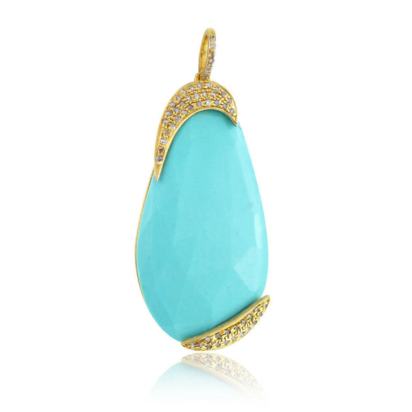 Gold Plated 925 Silver Blue Agate Pave Diamond Pendant Fashion Jewelry PEMJ-1078