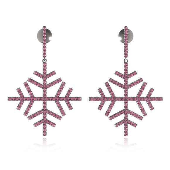 2.26ct Pink Ruby Gemstone 925 Sterling Silver Snowflake Dangle Earrings Jewelry