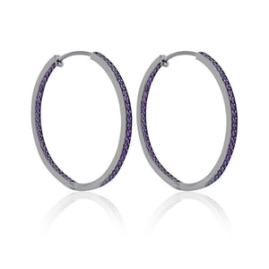 Genuine Purple Amethyst Gemstone 925 Solid Silver Hoop Earrings Jewelry EAMJ-626