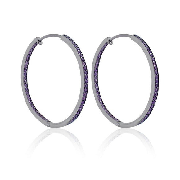 Genuine Purple Amethyst Gemstone 925 Solid Silver Hoop Earrings Jewelry EAMJ-626