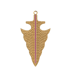 14k Yellow Gold Texture Natural Pink Ruby Gemstone Arrowhead Pendant Jewelry