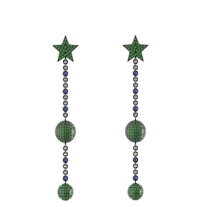 Natural Pave Chrome Diopside Sapphire Beads Star 925 Silver Earrings Jewelry