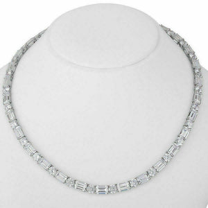 25 Ct Round & Emerald Cut VVS1/D Diamond 925 Sterling Silver Tennis Necklace 18"