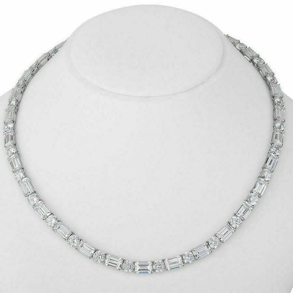 25 Ct Round & Emerald Cut VVS1/D Diamond 925 Sterling Silver Tennis Necklace 18