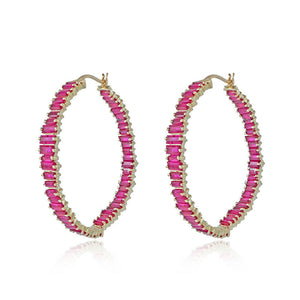 New Natural Baguette Ruby Wedding Hoop Earrings 14k Yellow Gold Gemstone Jewelry