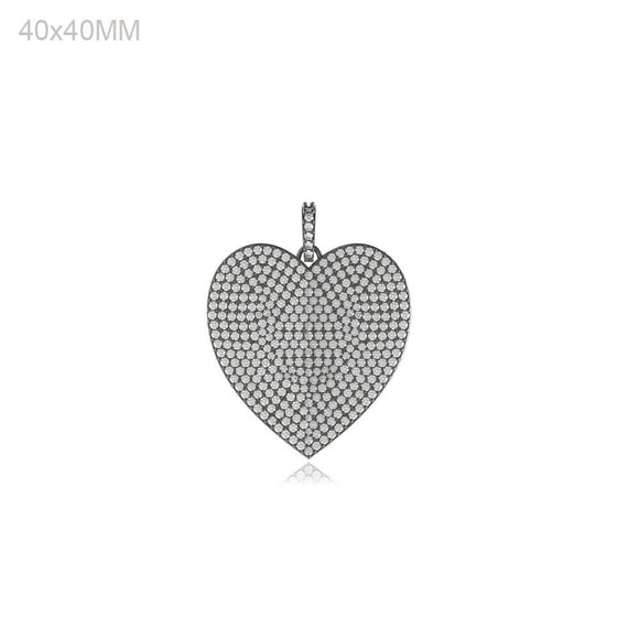 5.7cts Natural Pave White Diamond Heart 925 Solid Silver Charm Pendant Jewelry