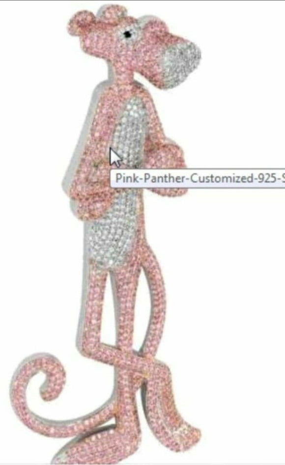 HipHop Style Pendant Pink Panther Diamond Studded Unique Design Sterling Silver