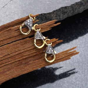 Solid 14k Yellow Gold Pave Diamond Lobster Clasp Hooks Finding Jewelry FIMJ-348