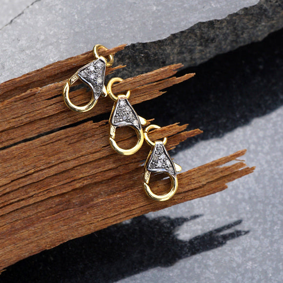 Solid 14k Yellow Gold Pave Diamond Lobster Clasp Hooks Finding Jewelry FIMJ-348