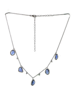 Natural Blue Sapphire Pave Diamond 925 Silver 19" Necklace Jewelry NEMJ-521