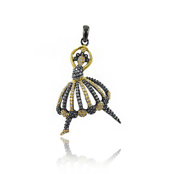 Gold Plated 925 Silver Natural Pave Diamond Dancing Girl Pendant Jewelry PEMJ-39