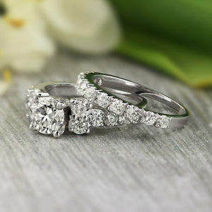 2.00 CT Round Cut Three Stone Diamond Engagement Ring Set 14k White Gold Over