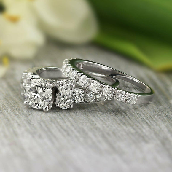 2.00 CT Round Cut Three Stone Diamond Engagement Ring Set 14k White Gold Over