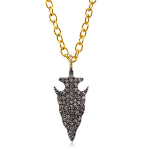 Natural Pave Diamond 925 Silver Handmade Arrowhead 16" Chain Pendant Jewelry