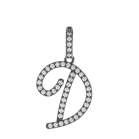 925 Silver Genuine Pave Diamond Alphabet Initial Letter D Charm Pendant Jewelry