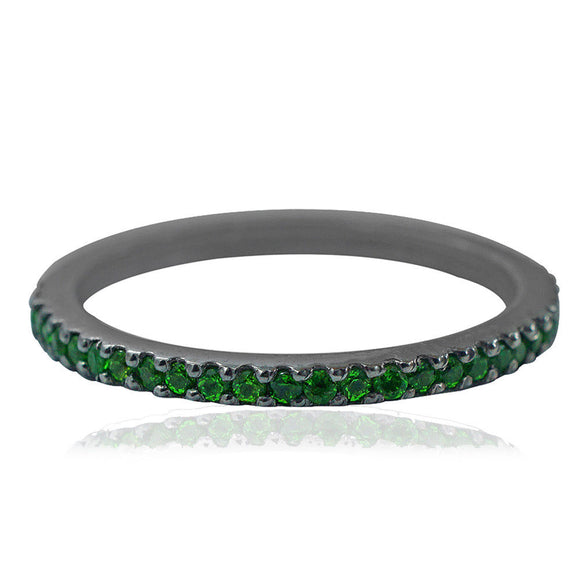 925 Solid Silver Chrome Diopside Eternity Band Ring Friendship Day Jewelry Gifts