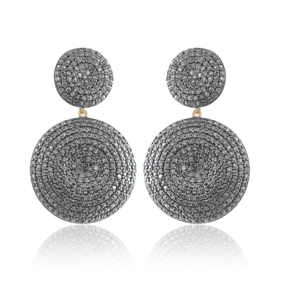 5.80cts Natural Pave Diamond 925 Solid Silver 14k Gold Earrings Jewelry EAMJ-726