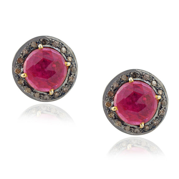 Gorgeous Pink Ruby Pave Diamond Silver Gold Plated Earrings Jewelry EAMJOS-787