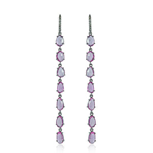 Genuine Multi Sapphire Long Dangle Earrings 925 Sterling Silver Handmade Jewelry