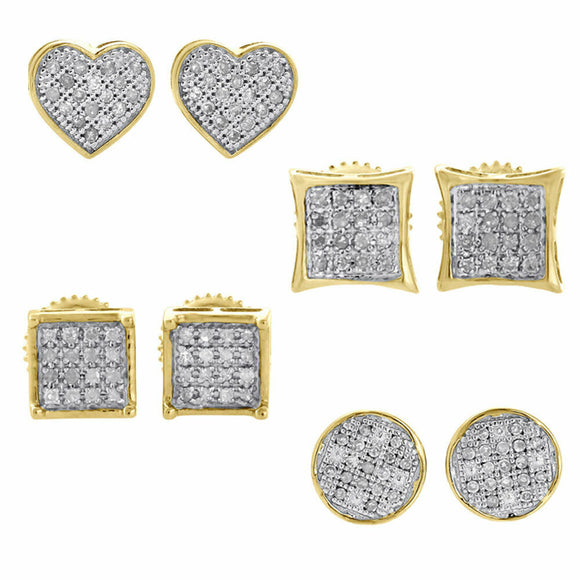 14K Yellow Gold Over 925 Silver Diamond Pave Set 6mm Mini Stud Earrings 0.25 Ct.