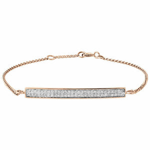 14K Rose Gold Over Round Diamond Bar Bracelet 2 Row Ladies 7" Rolo Link 0.31 Ct.