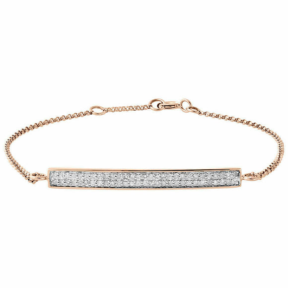 14K Rose Gold Over Round Diamond Bar Bracelet 2 Row Ladies 7