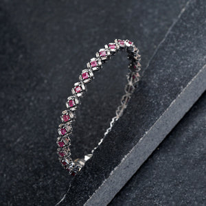 Genuine Red Ruby Baguette Diamond 925 Silver 14k Gold Bangle Bracelet Jewelry