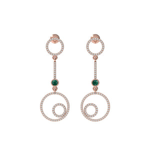 0.89ct Natural Pave White Diamond Emerald 14k Rose Gold Dangle Earrings Jewelry