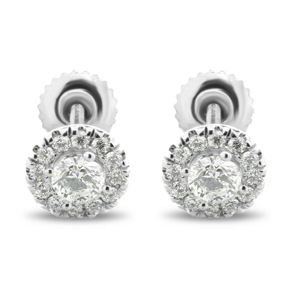 1.65 CT Round Cut Diamond 14k White Gold Over Flower HALO Stud Earrings