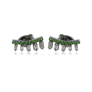 Natural Chrome Diopside Baguette Diamond 925 Silver Womens Stud Earrings Jewelry