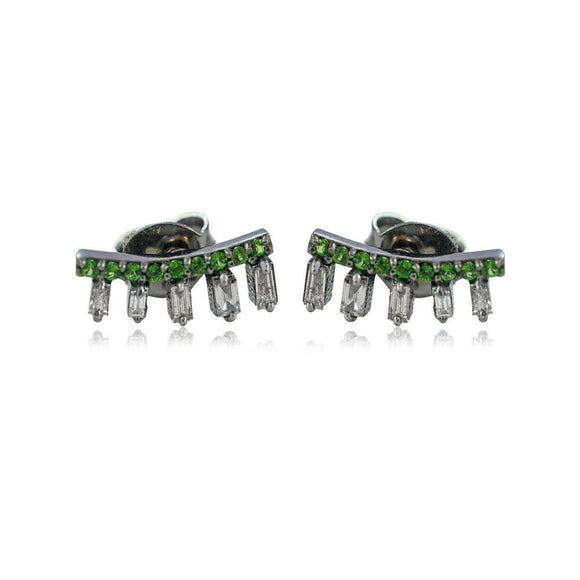 Natural Chrome Diopside Baguette Diamond 925 Silver Womens Stud Earrings Jewelry