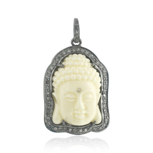 Natural Pave Diamond Agate 925 Sterling Silver Buddha Pendant Jewelry PEMJ-424