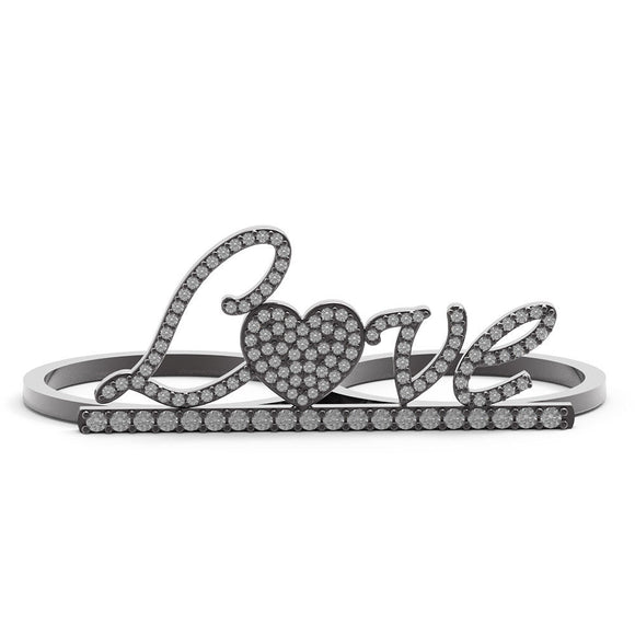 0.66cts Natural Pave White Diamond 925 Silver Love Heart Style Two Finger Ring