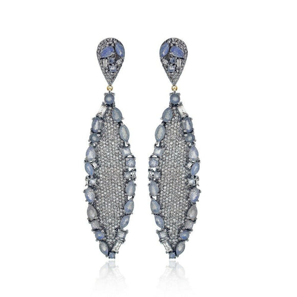 Genuine Labradorite Pave Diamond 925 Silver Dangle Earrings Jewelry EAMJ-778