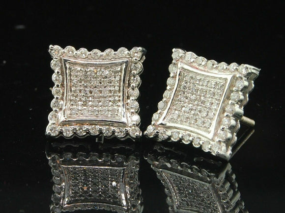 Diamond Earrings 10K White Gold Over Round Cut Pave Kite Shaped Studs 0.30 Tcw