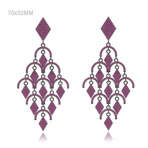 Rhombus Design Chandelier Earrings 925 Silver Natural Pave Ruby Gemstone Jewelry