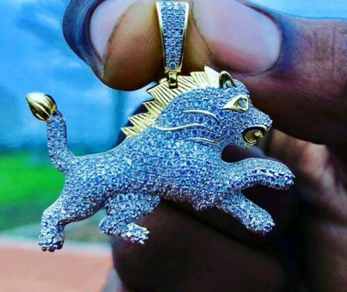 LUCKY LION KID Pendant HipHop Style Diamond STUDDED YELOW LOOKSterling Silver925