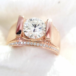 1.00Ct White Moissanite Men's Engagement Ring White Yellow Rose Gold Over Silver