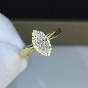 Marquise Cut Halo Diamond Engagement Ring 1.0 CT Colorless VVS1 Yellow Gold Over