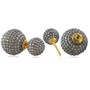 Micro Pave Diamond Double Ball Stud Earrings 925 Silver Gold Handmade Jewellery