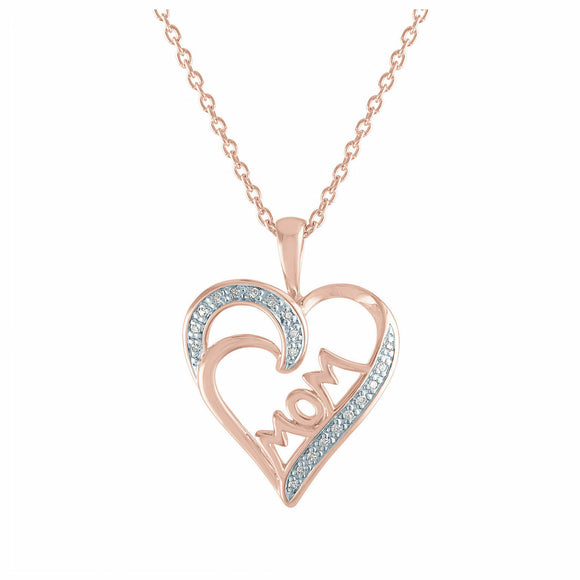 0.10 CT Round Diamond Accent 14K Rose Gold Over Silver Heart Pendant Necklace