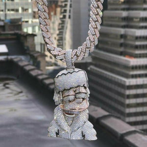 Cartoon Face Pendant HipHop Style Diamond Studded chain Solid Sterling Silver925