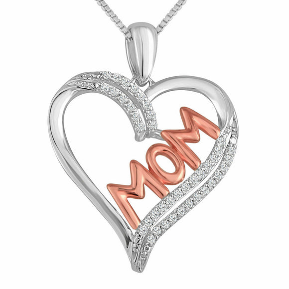 1/10 CT. T.W. Diamond Sterling Silver With 14K Rose Gold Over Pendant Necklace