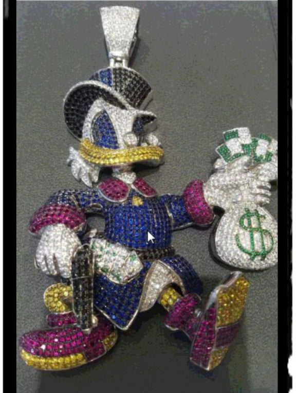 HipHop Style Pendant Donald Duck Dollar Money Bag Diamond Solid Sterling SilverListed for charity