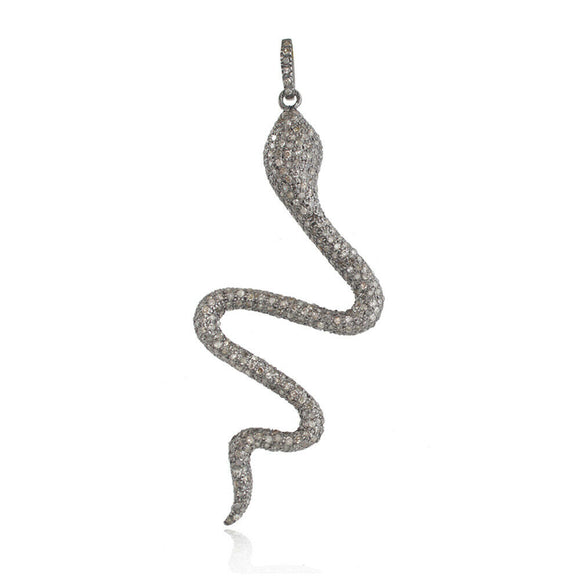 925 Sterling Silver 2.89cts Natural Pave Diamond Handmade Snake Pendant Jewelry