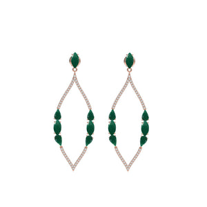 14k Rose Gold 0.84ct Natural Green Emerald White Diamond Dangle Earrings Jewelry