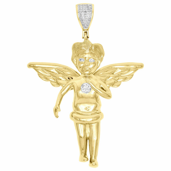 10K Yellow Gold Over Diamond Full Angel Body Pendant 1.90