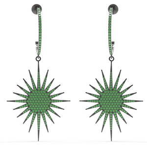 3.74ct Natural Pave Chrome Diopside 925 Silver Starburst Dangle Earrings Jewelry