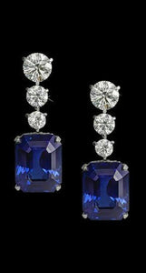 7.50 CT Emerald Cut Blue Sapphire Solitaire Long Ladies Drop & Dangle Earrings